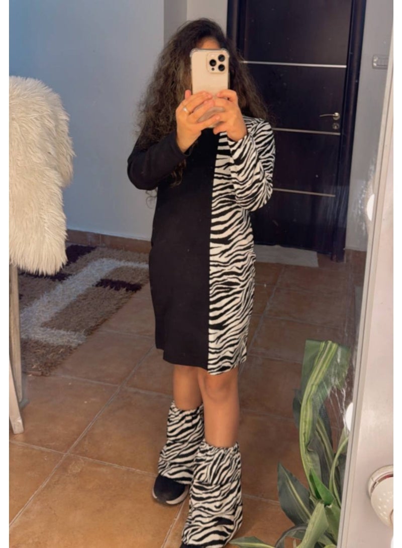 فستان اطفال بناتى  مطبوع معاه غطاء أنيق عند أسفل الساقين - Image 2